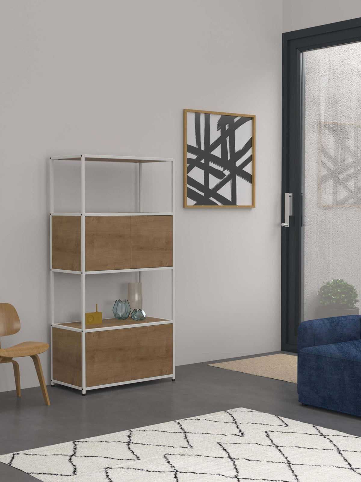 modular cabinet with cupboards and shelves