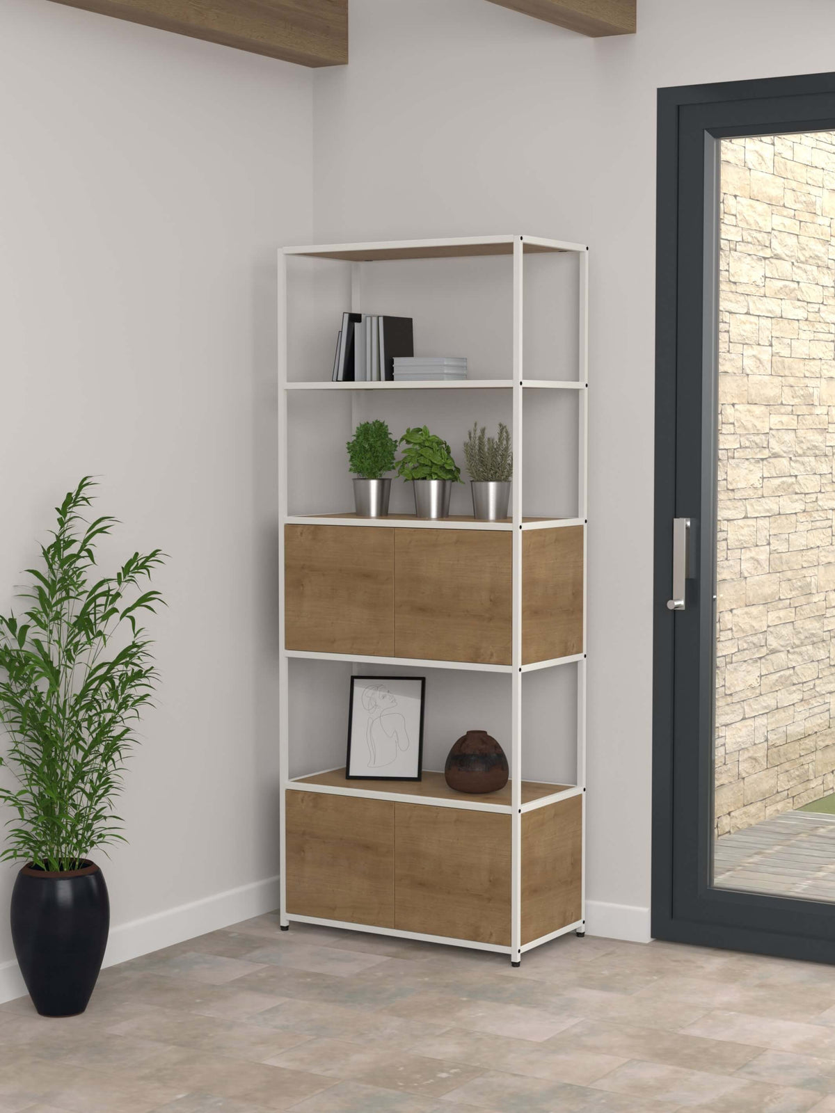 modular cabinet with cupboards and shelves