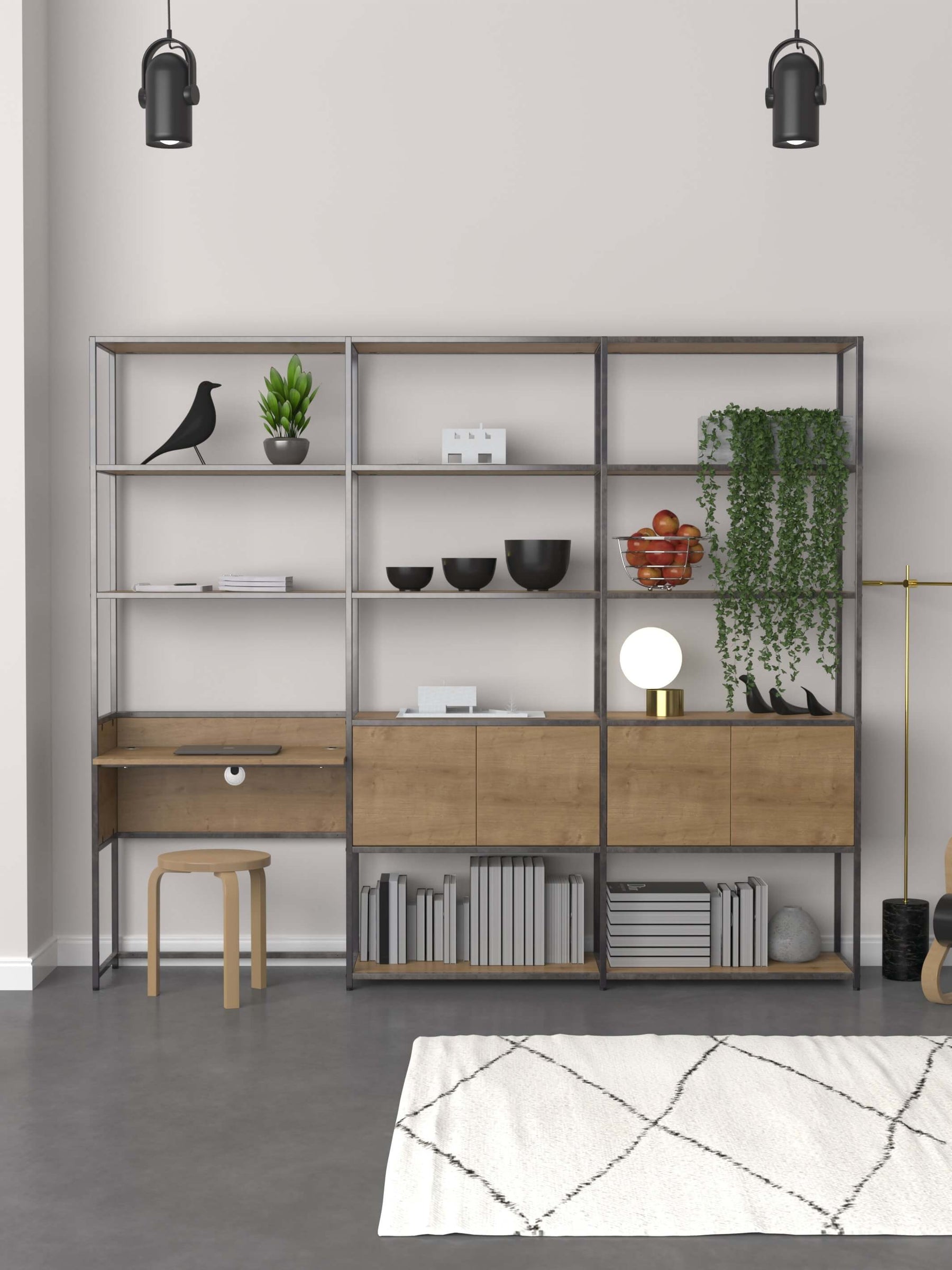 Tall Modular Desk With 2 Cupboards And Shelves