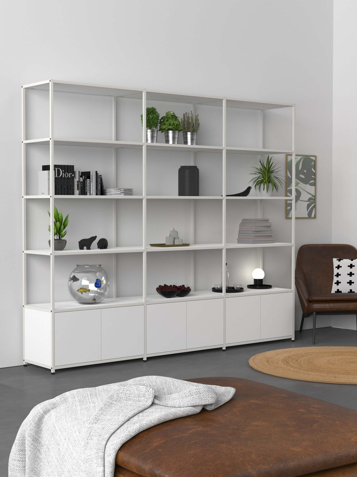 modular storage wall with double cupboards