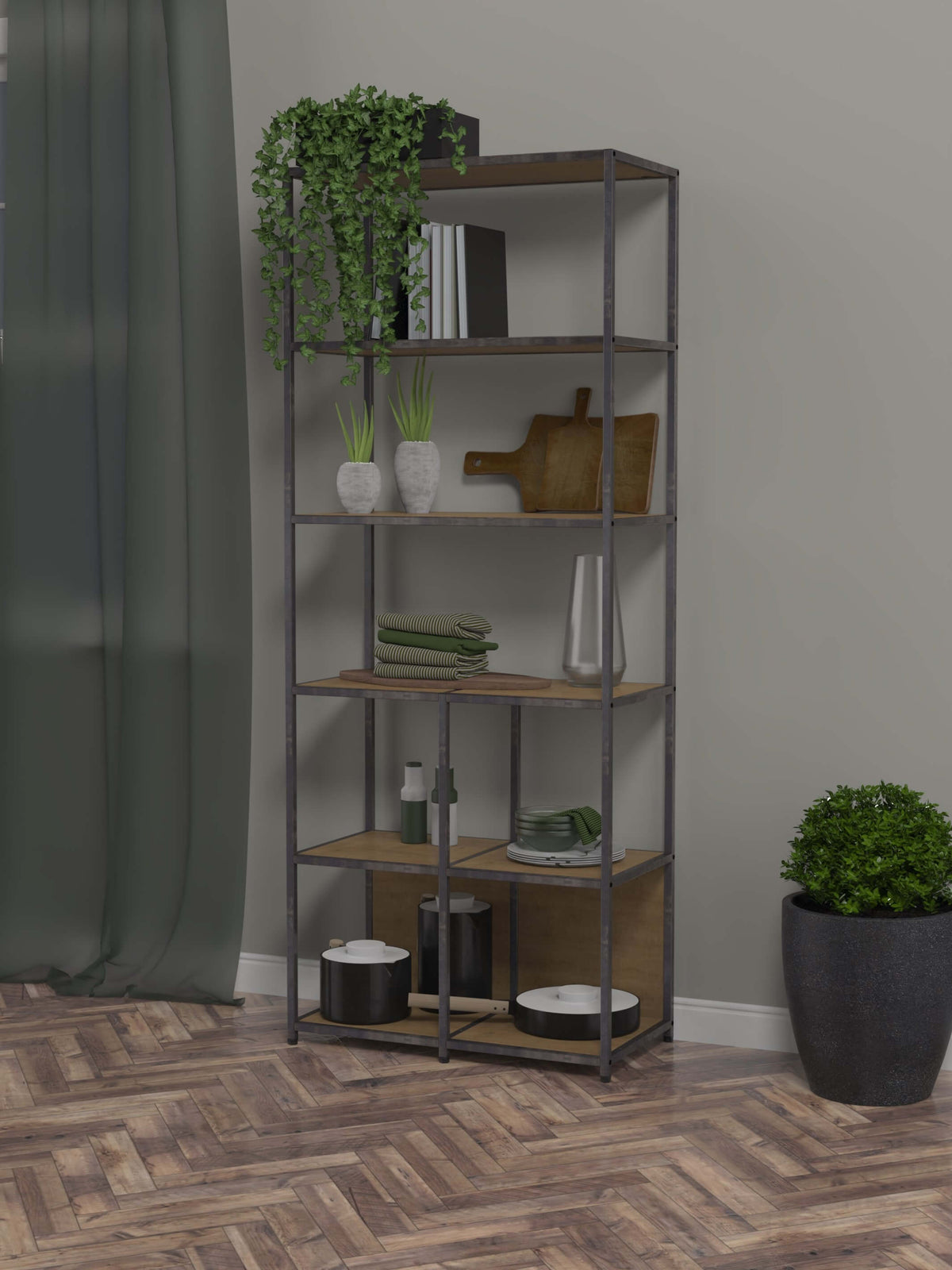 Modular Shelving With 4 Square And 3 Rectangular Shelves