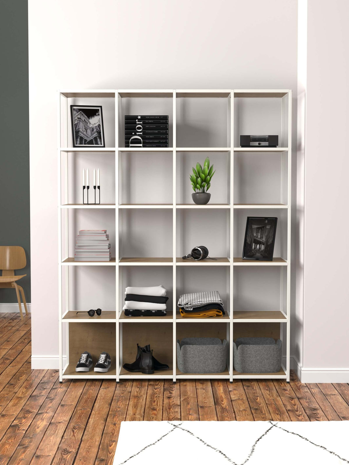 modular shelving unit with square shelves