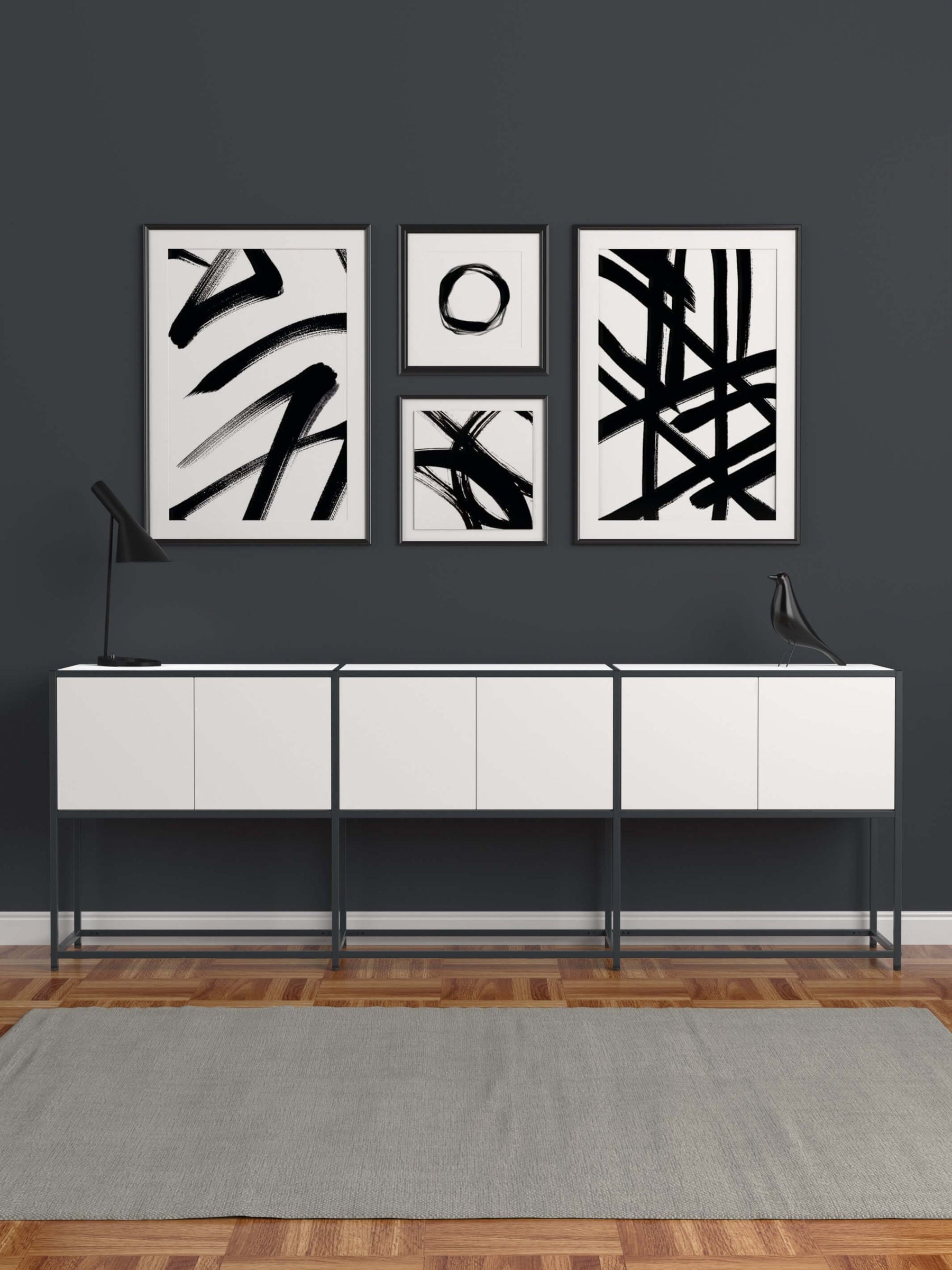 modular sideboard with three cupboards