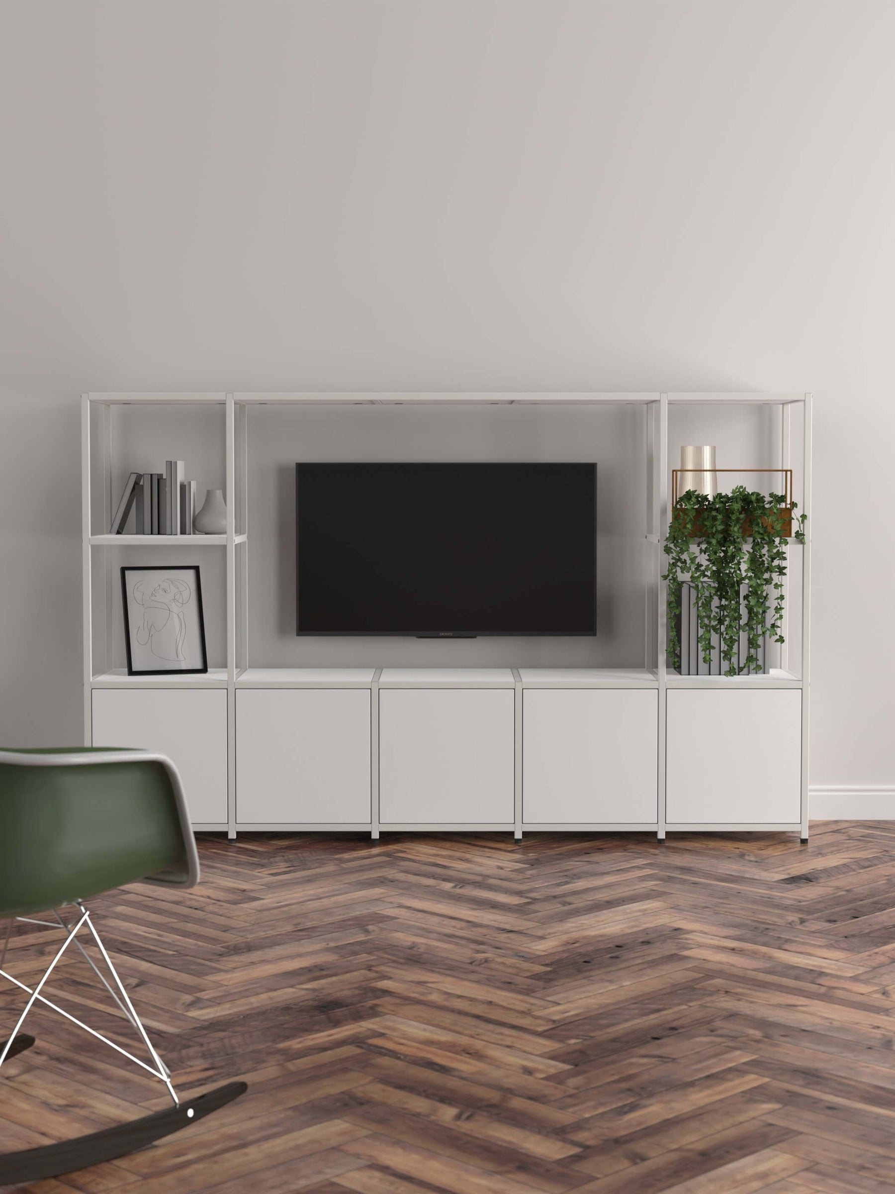 Modular TV Unit With Bridge And Five Low Cupboards