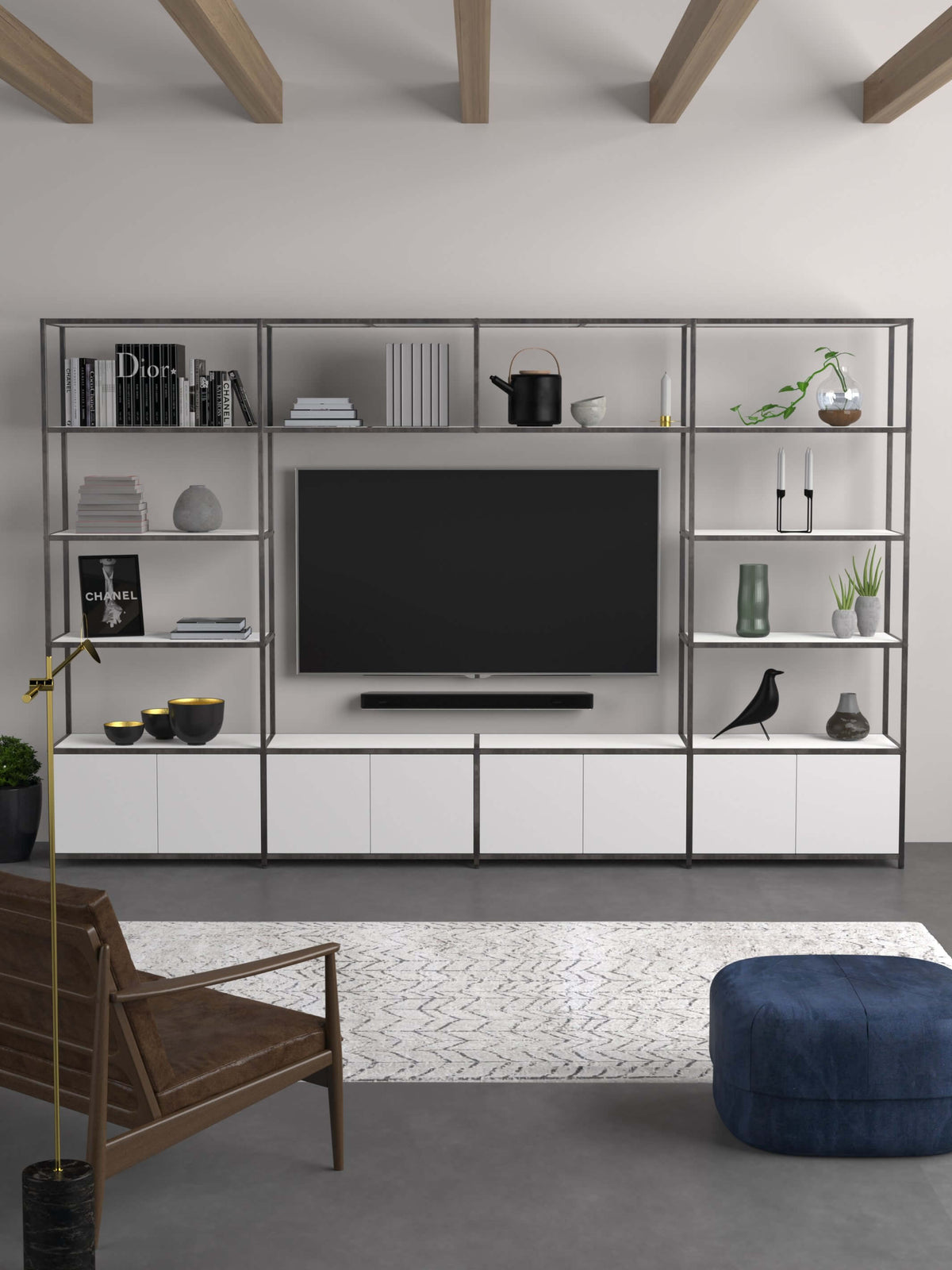 Modular TV Unit With Shelf Bridge And Low Cupboards