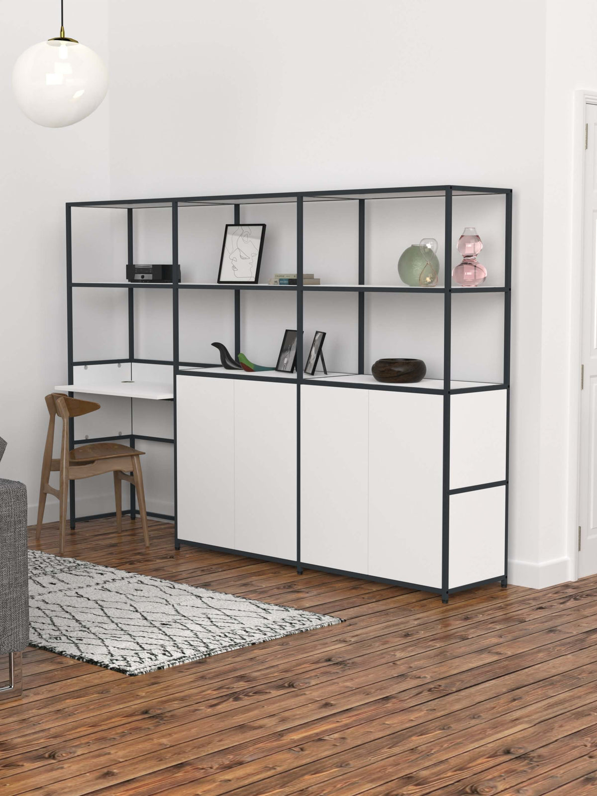 Modular Desk With 2 Tall Cupboards And Shelves