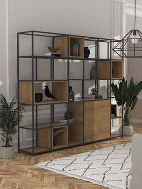 modular feature shelving with glass shelves