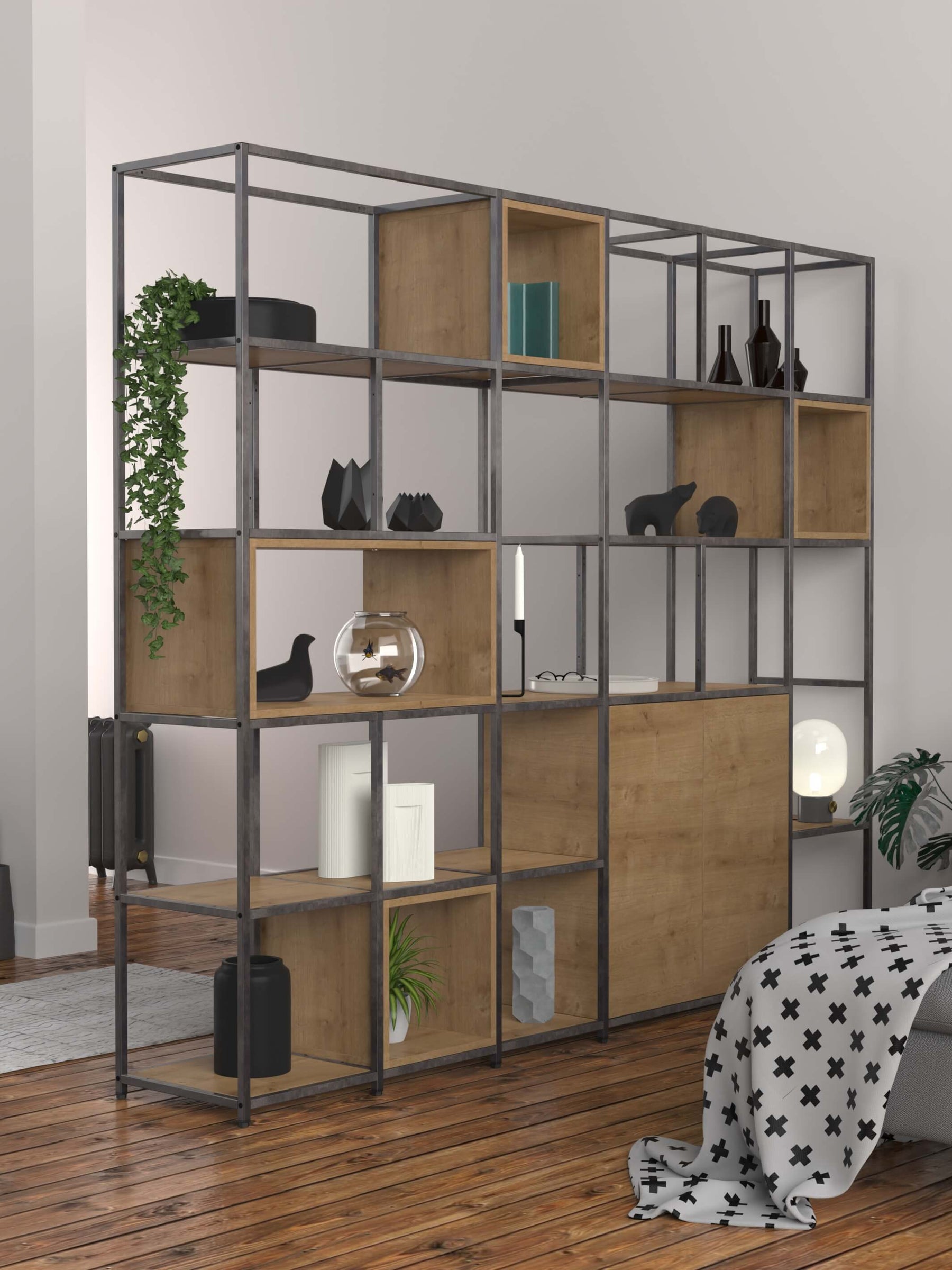 Modular Feature Shelving With Cubby Boxes And A Cupboard