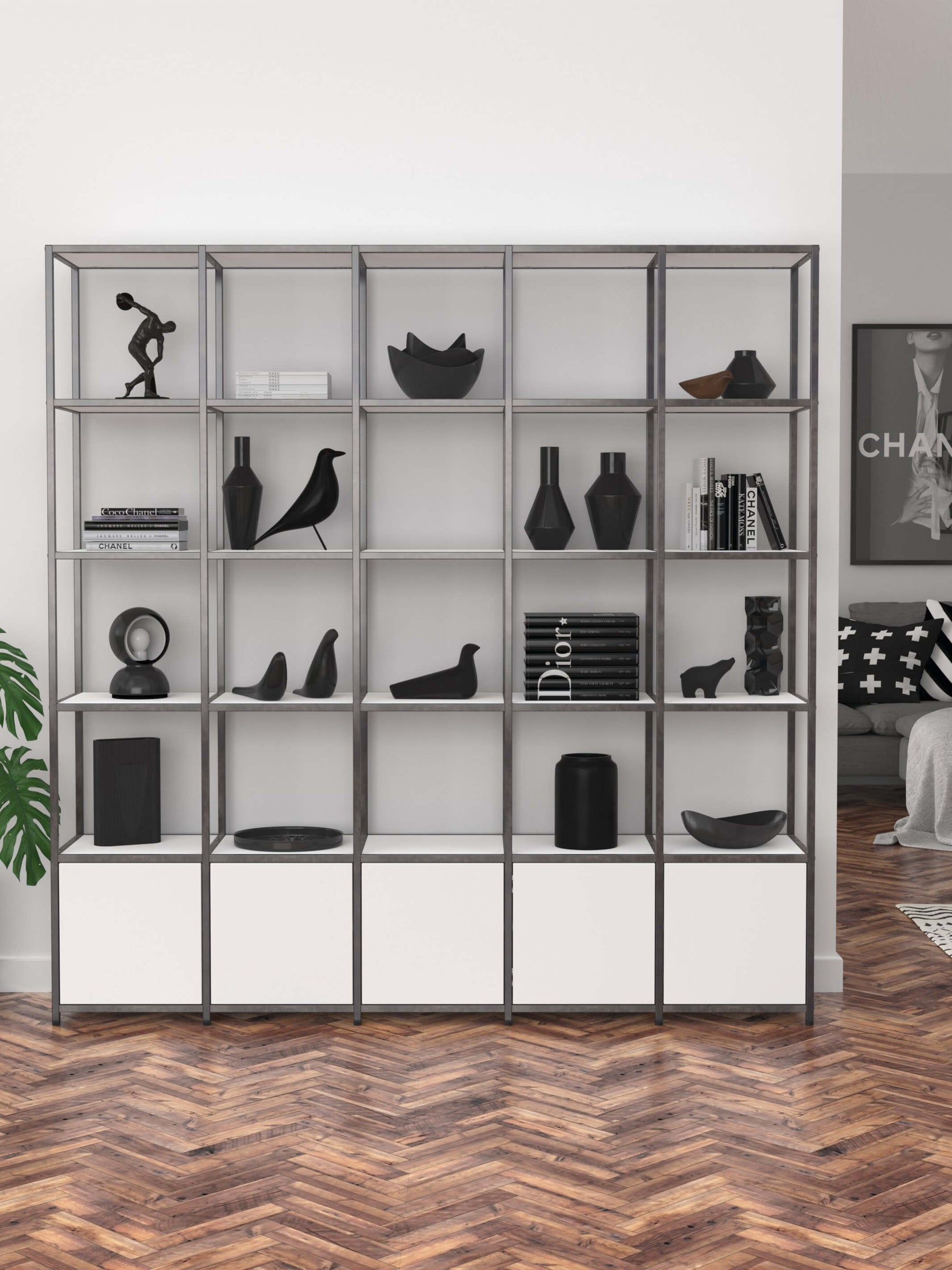 Modular Grid Shelving With Low Cupboards And Shelves